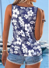 Floral Print Tummy Coverage Navy Sleeveless Tank Top