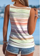 Striped Bowknot Multi Color Sleeveless Split Neck Tank Top