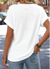 Tummy Coverage White Short Sleeve V Neck T Shirt