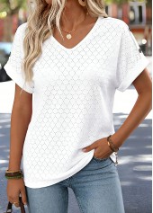 Tummy Coverage White Short Sleeve V Neck T Shirt