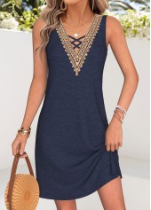 Tummy Coverage Navy Short Sleeveless V Neck Dress