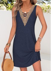 Tummy Coverage Navy Short Sleeveless V Neck Dress