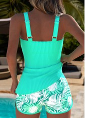 Mid Waisted Tropical Plants Print Tummy Coverage Tankini Set