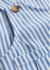 Striped Patch Pocket Blue Short Sleeveless Scoop Neck Dress