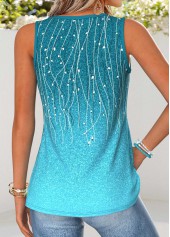 Ombre Patchwork Turquoise Sleeveless V Neck Tank Top