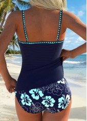 Mid Waisted Floral Print Wrap Navy Tankini Set