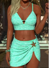 Mid Waisted Three-piece Cyan Bikini Set