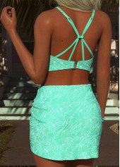 Mid Waisted Three-piece Cyan Bikini Set