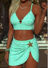 Mid Waisted Three-piece Cyan Bikini Set