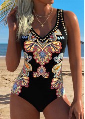Tribal Print Tummy Control Multi Color One Piece Swimwear
