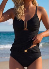 Mid Waisted Ruffle Black Tankini Set