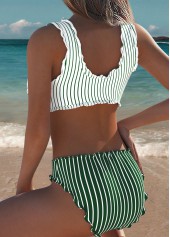 Mid Waisted Striped Bowknot Light Green Bikini Set