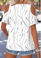 Geometric Print Twist Raw White Short Sleeve T Shirt