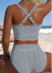 High Waisted Striped Black Bikini Set