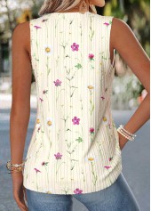 Floral Print Curved Hem Beige Sleeveless Tank Top