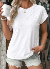 Tuck Stitch White Short Sleeve Round Neck T Shirt