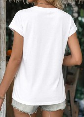 Tuck Stitch White Short Sleeve Round Neck T Shirt