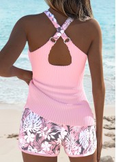 Mid Waisted Floral Print Two-piece Light Pink Tankini Set