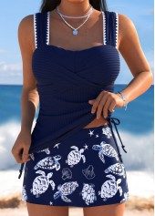 Mid Waisted Marine Life Print Tummy Coverage Tankini Set