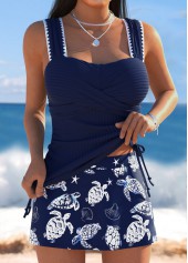 Mid Waisted Marine Life Print Tummy Coverage Tankini Set