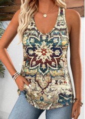 Tribal Print Curved Hem Multi Color Sleeveless Tank Top