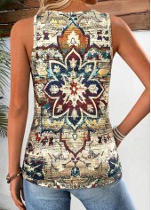 Tribal Print Curved Hem Multi Color Sleeveless Tank Top