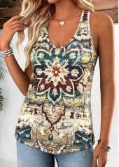 Tribal Print Curved Hem Multi Color Sleeveless Tank Top