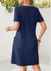 Patch Pocket Navy Short Sleeve Round Neck Dress