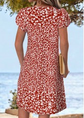 Ditsy Floral Print Tuck Stitch Red Short Dress