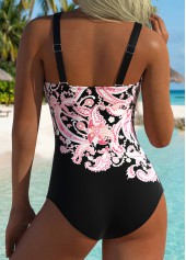 Paisley Print Pink One Piece Swimwear