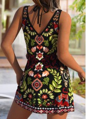 Leaf Print Tummy Coverage Black Cover Up