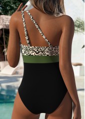 Leopard Asymmetric Black One Piece Swimwear