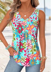 Floral Print Patchwork Multi Color Sleeveless Tank Top