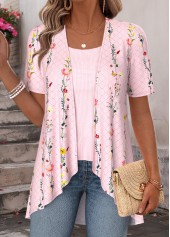 Ditsy Floral Print Light Pink Fake Two Piece Twinset