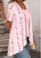 Ditsy Floral Print Light Pink Fake Two Piece Twinset