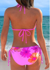 Low Waisted Floral Print Three-piece Pink Bikini Set