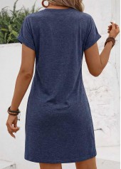 Tuck Stitch Navy Short Round Neck Dress