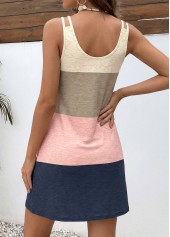 Geometric Print Tummy Coverage Multi Color Short Strappy Dress