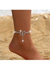 Silver Butterfly Copper Rhinestone Detail Anklet