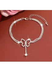 Silver Butterfly Copper Rhinestone Detail Anklet