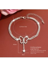 Silver Butterfly Copper Rhinestone Detail Anklet