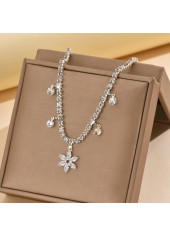 Silver Color Copper Detail Rhinestone Anklet