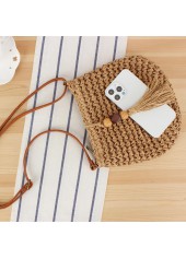 Dark Camel Tassel Zip Crossbody Bag