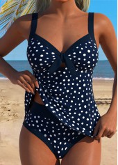 Mid Waisted Polka Dot Tummy Coverage White Tankini Set