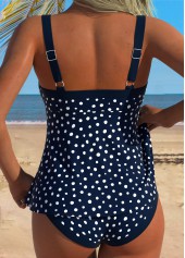 Mid Waisted Polka Dot Tummy Coverage White Tankini Set