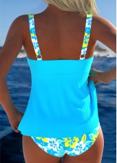 Mid Waisted Tropical Plants Print Tummy Coverage Tankini Set