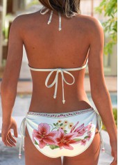 Low Waisted Floral Print Two-piece Beige Bikini Set