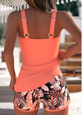 Mid Waisted Plants Print Pocket Coral Tankini Set