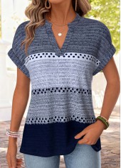Plus Size Blue Striped Short Sleeve T Shirt