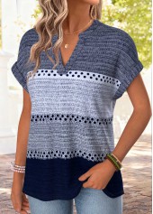 Plus Size Blue Striped Short Sleeve T Shirt